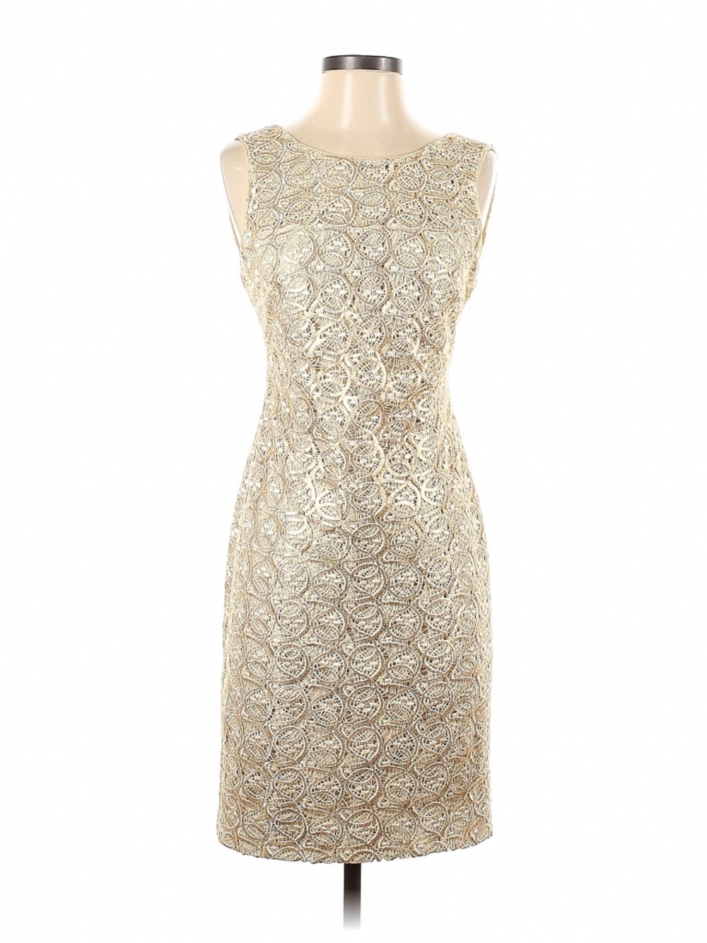 Calvin Klein Gold Sequin Lace Cocktail Dress, fully lined, size 2